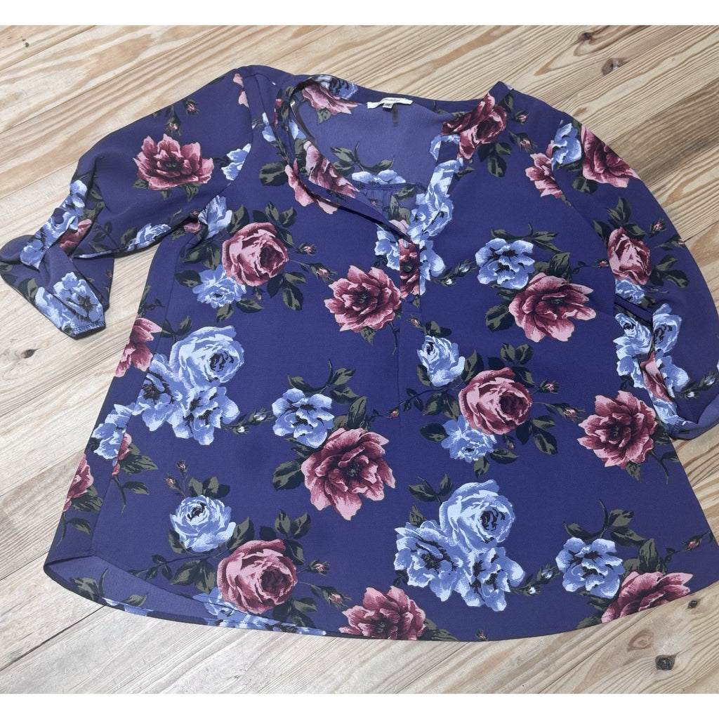Andree by Unit Top Purple Floral Long Sleeve Artsy Boho Peasant Blouse Women’s M