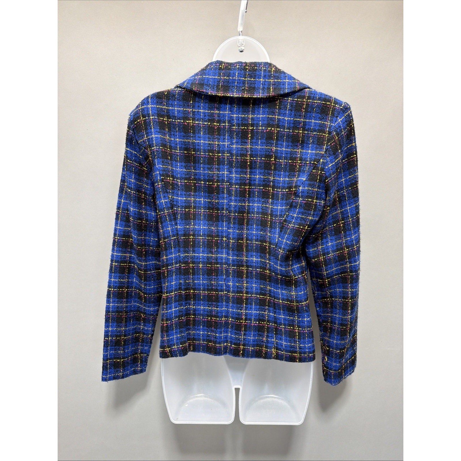 Vintage 90’s K.C Spencer New York Blue Plaid Tweed Boucle Blazer Jacket 8 USA