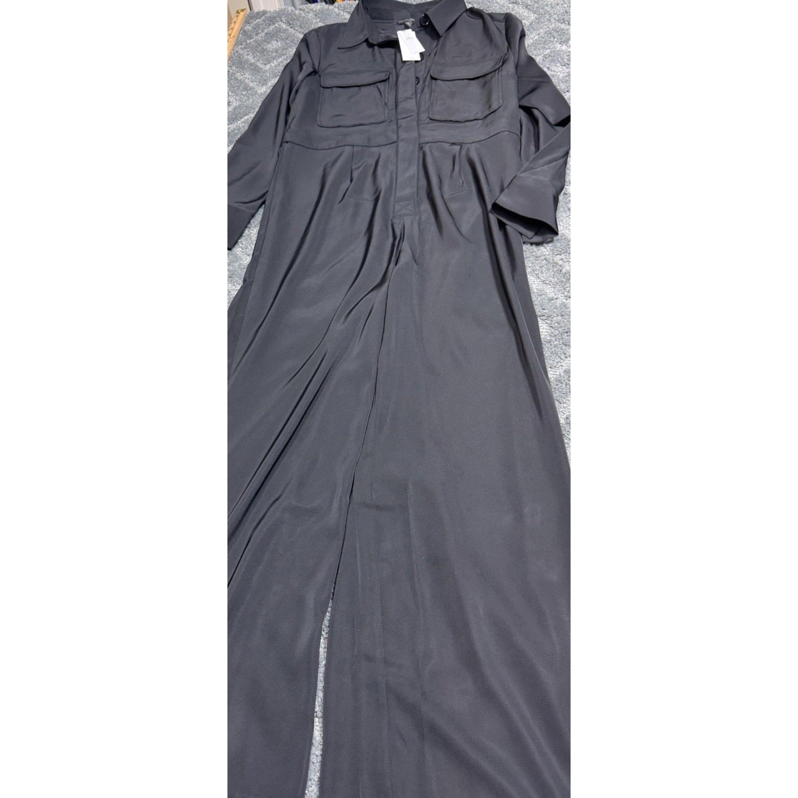 Banana Republic Black Satin Utility Wide Leg Jumpsuit Women’s Size 8 New