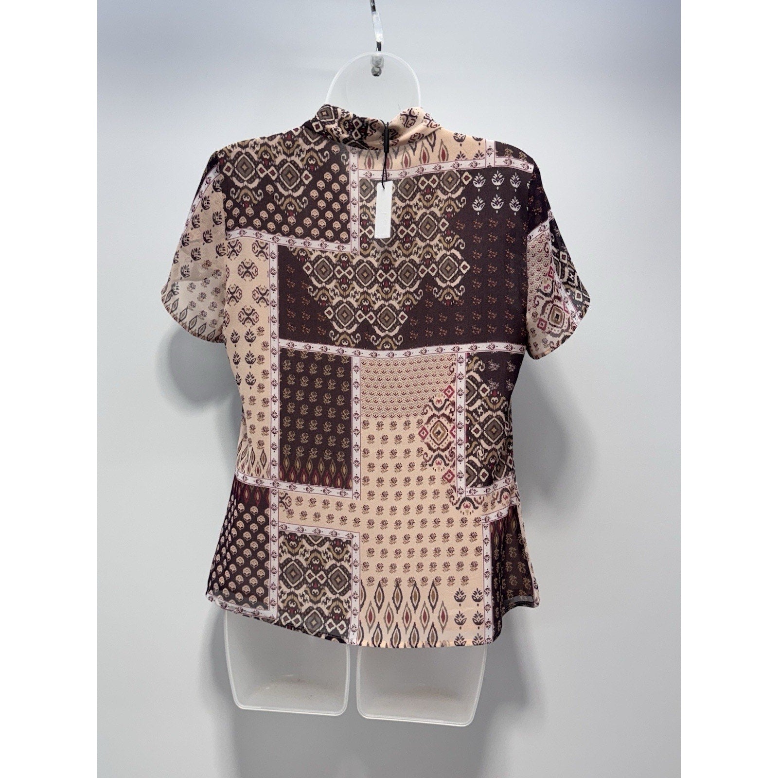 CALVIN KLEIN Patchwork Print Blouse Short Flutter Sleeve Women’s Small NWT