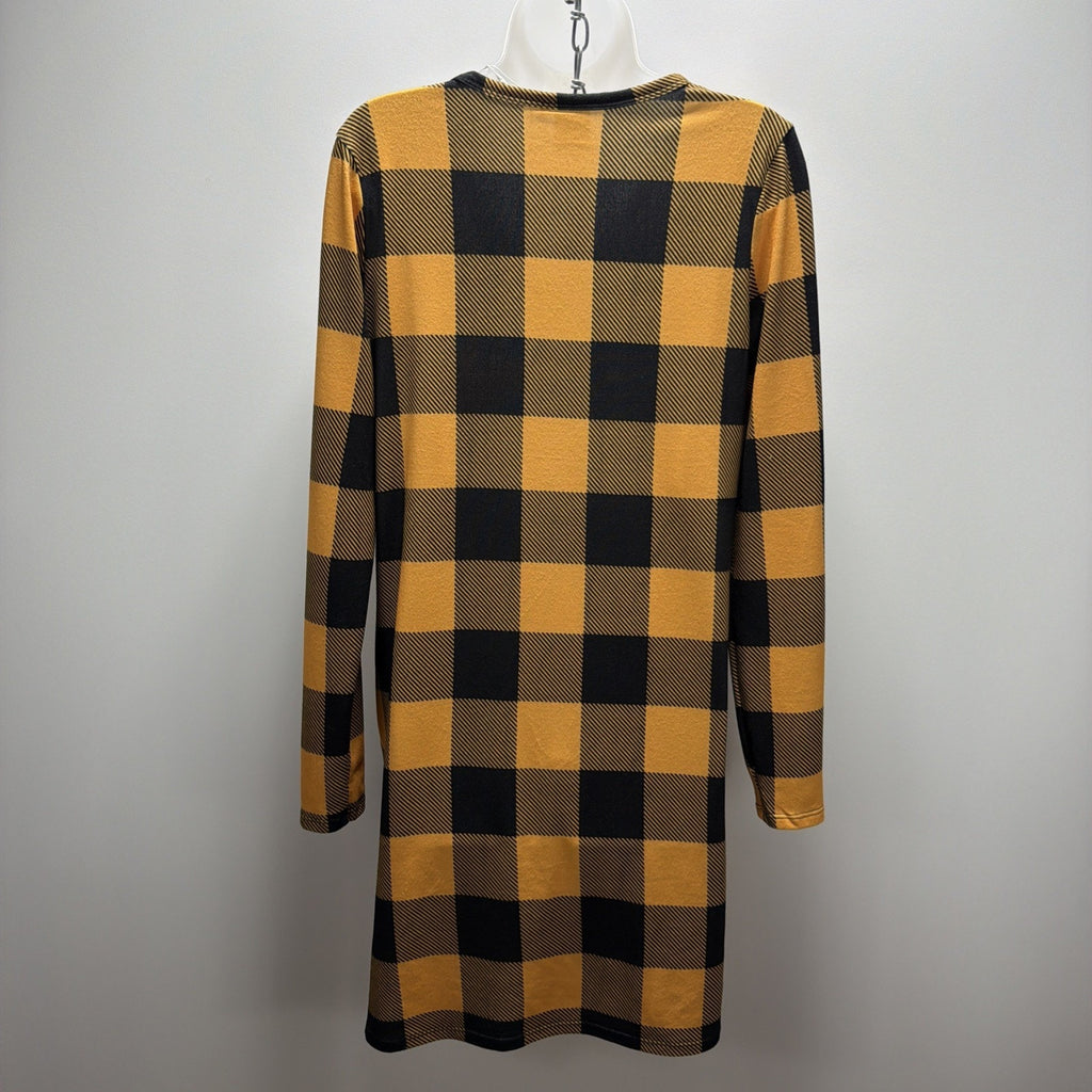 Fashion Apparel Women's S/M Yellow Black Long Sleeve Shirt Dress Pockets NWT