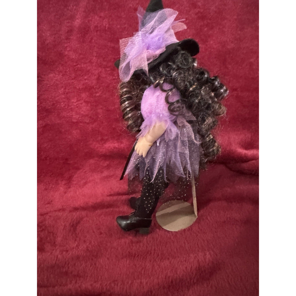2007 Artist Signed 11” Witch Doll Purple Black Dress Curly Hair Halloween