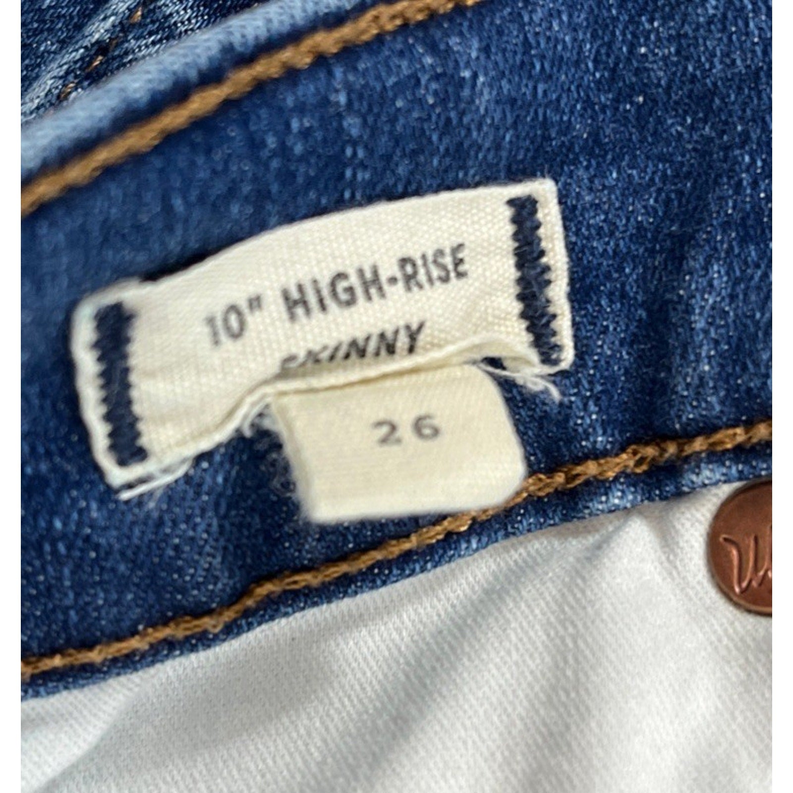 Madewell 10" High-Rise Skinny Jeans Button Front Cotton Denim Hanna Wash Size 26