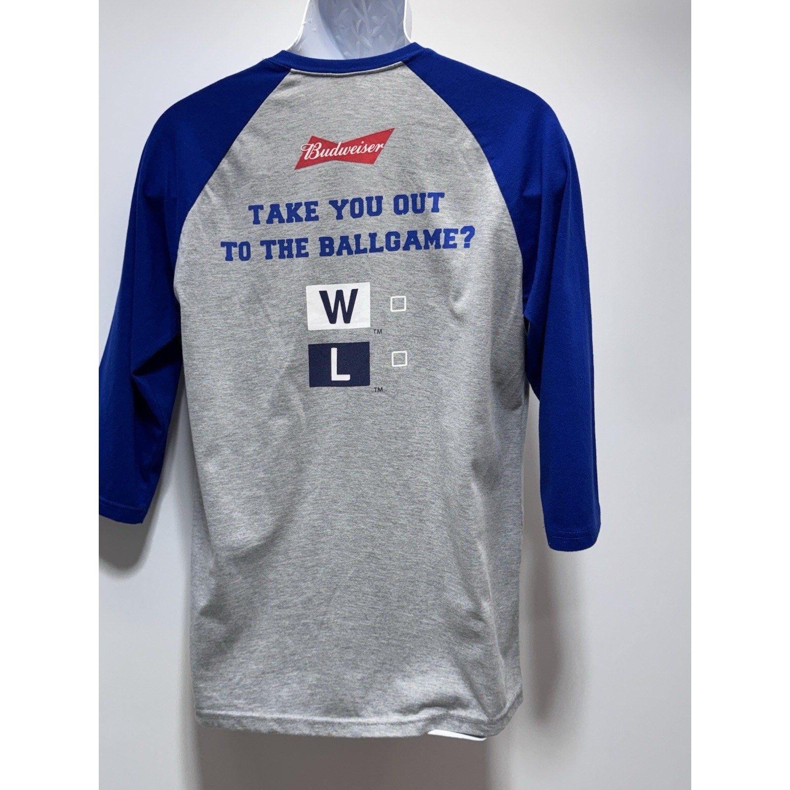Chicago Cubs Raglan Shirt Athletic Cut Slim Gray Blue Budweiser Men’s Size Large