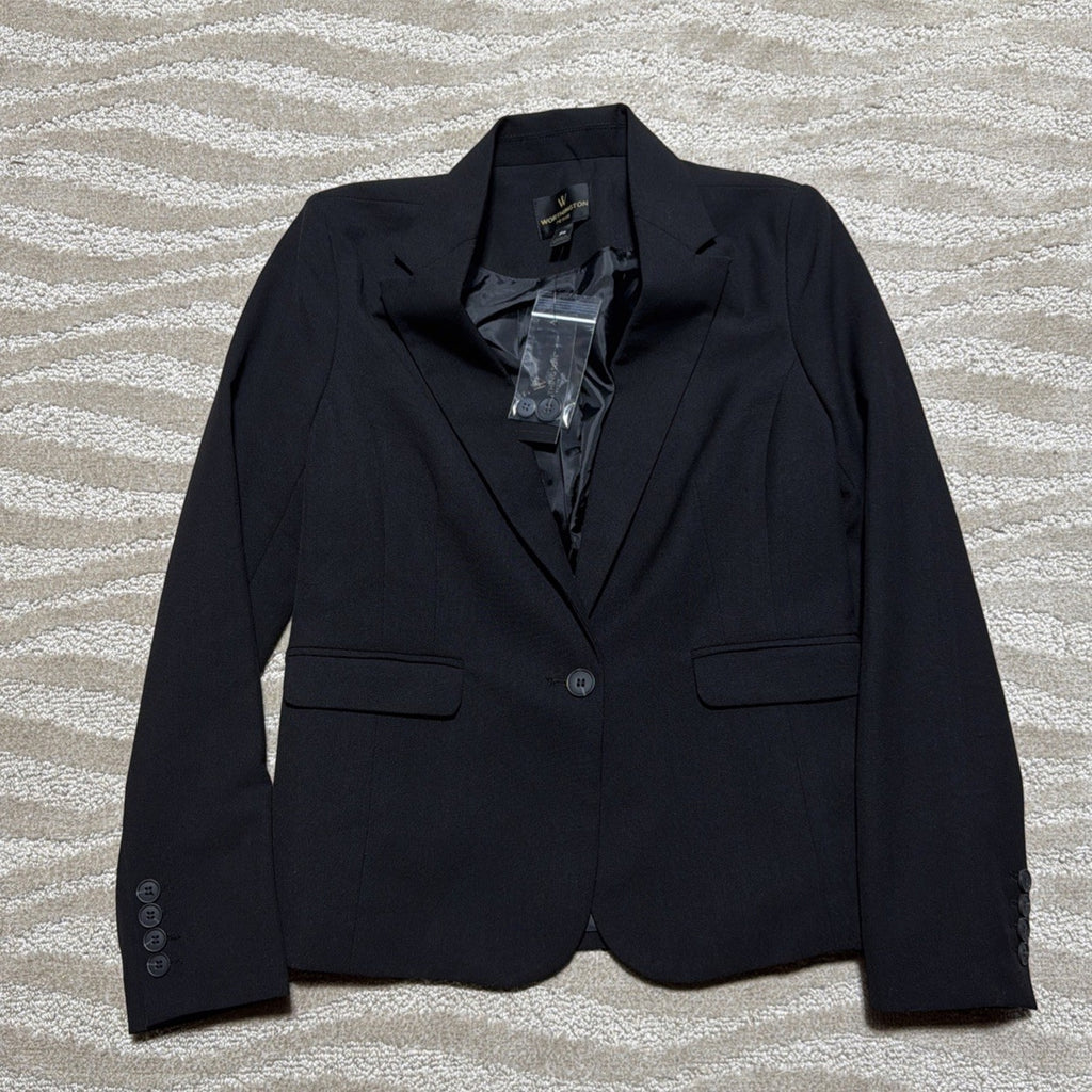 Worthington Blazer Jacket Women’s Size P Small Black 1-Button Closure Lined NWT
