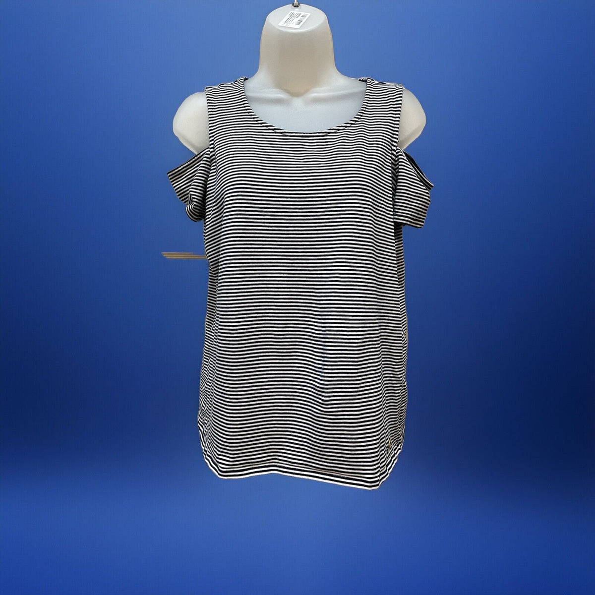 Michael Kors Cold Shoulder Striped Tee Shirt Top Women's Size Large Navy White