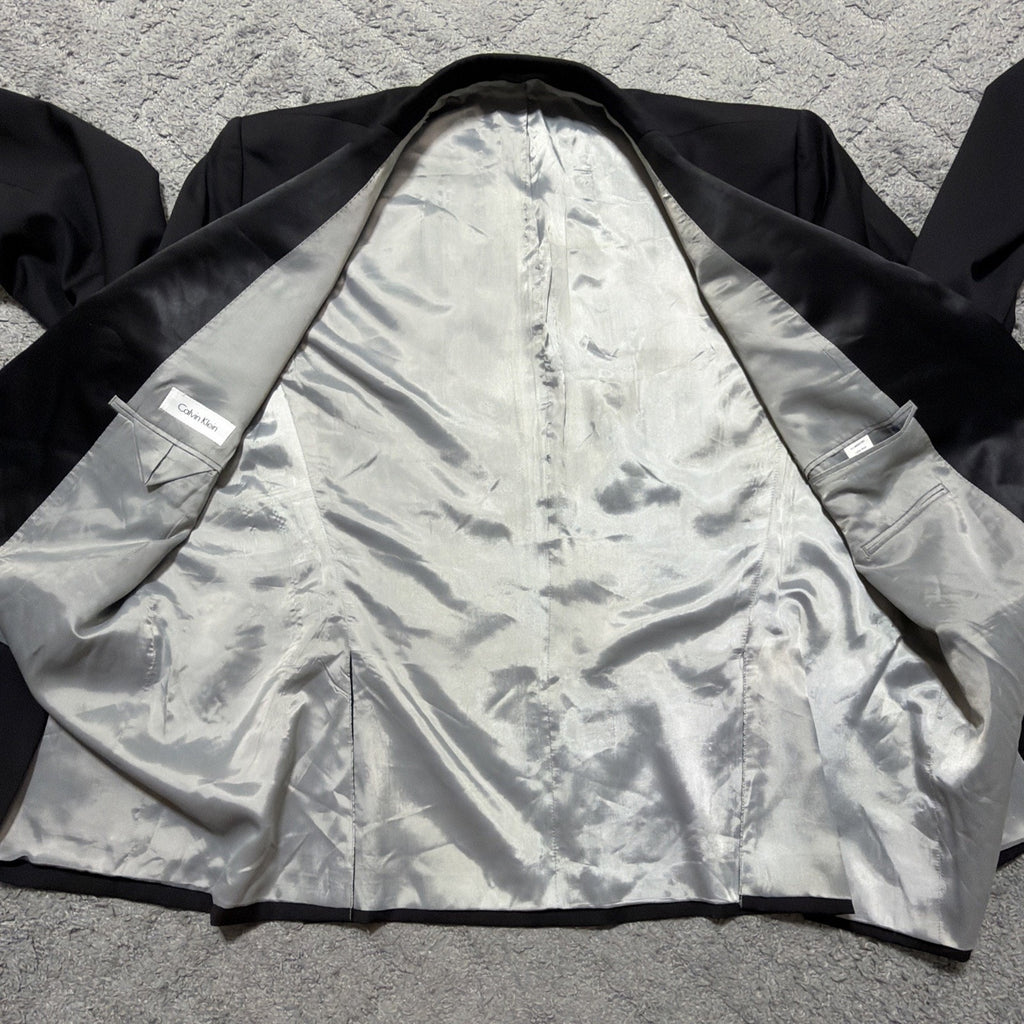 Calvin Klein Black Tuxedo Jacket 48R Slim Fit Wool Stretch Satin Lapel NWT $450