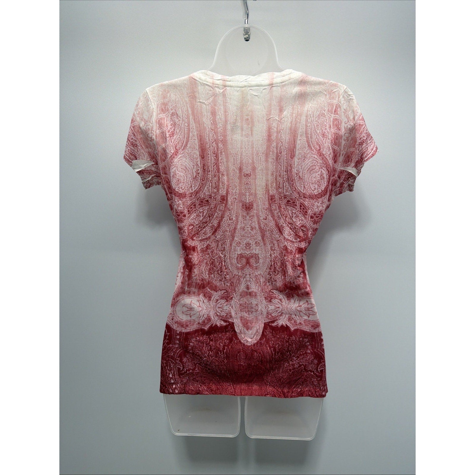 SEVEN7 Red White Fade Paisley Floral Boho Tie Dye Short Sleeve T Shirt Medium S5