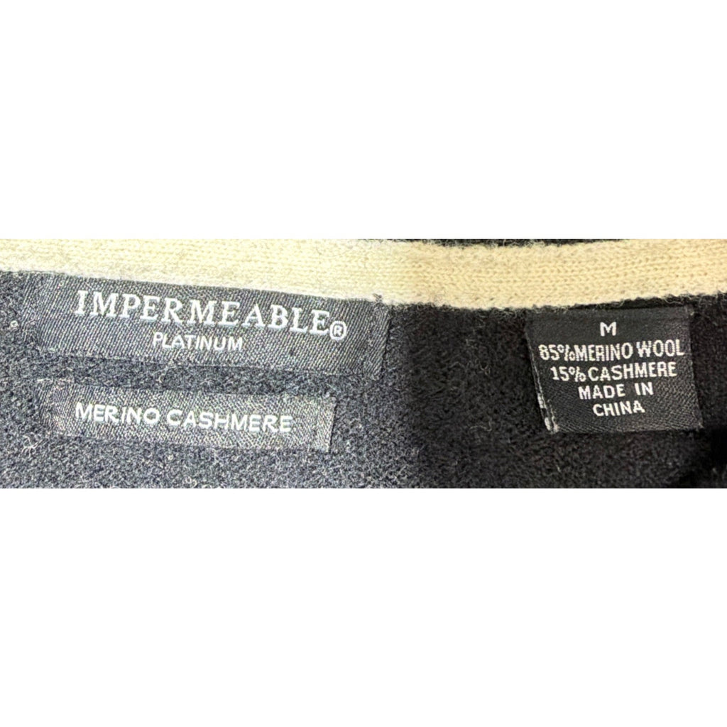 Impermeable Platinum Sweater Mens Medium Black Cashmere Wool Quarter Zip Striped