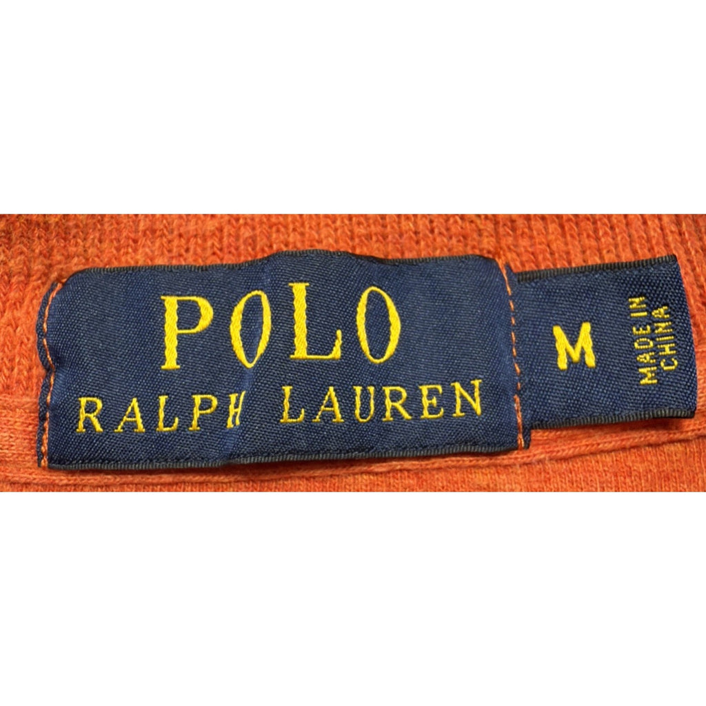 Polo Ralph Lauren Sweater Mens M Orange 1/4 Zip Mock Neck Ribbed Pullover