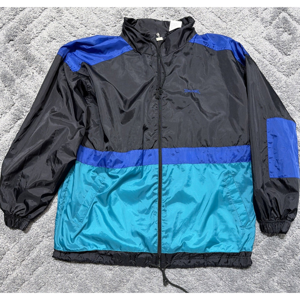 Mens Vtg 90s Spalding Color block Lined Full Zip Athletic Jacket Windbreaker L