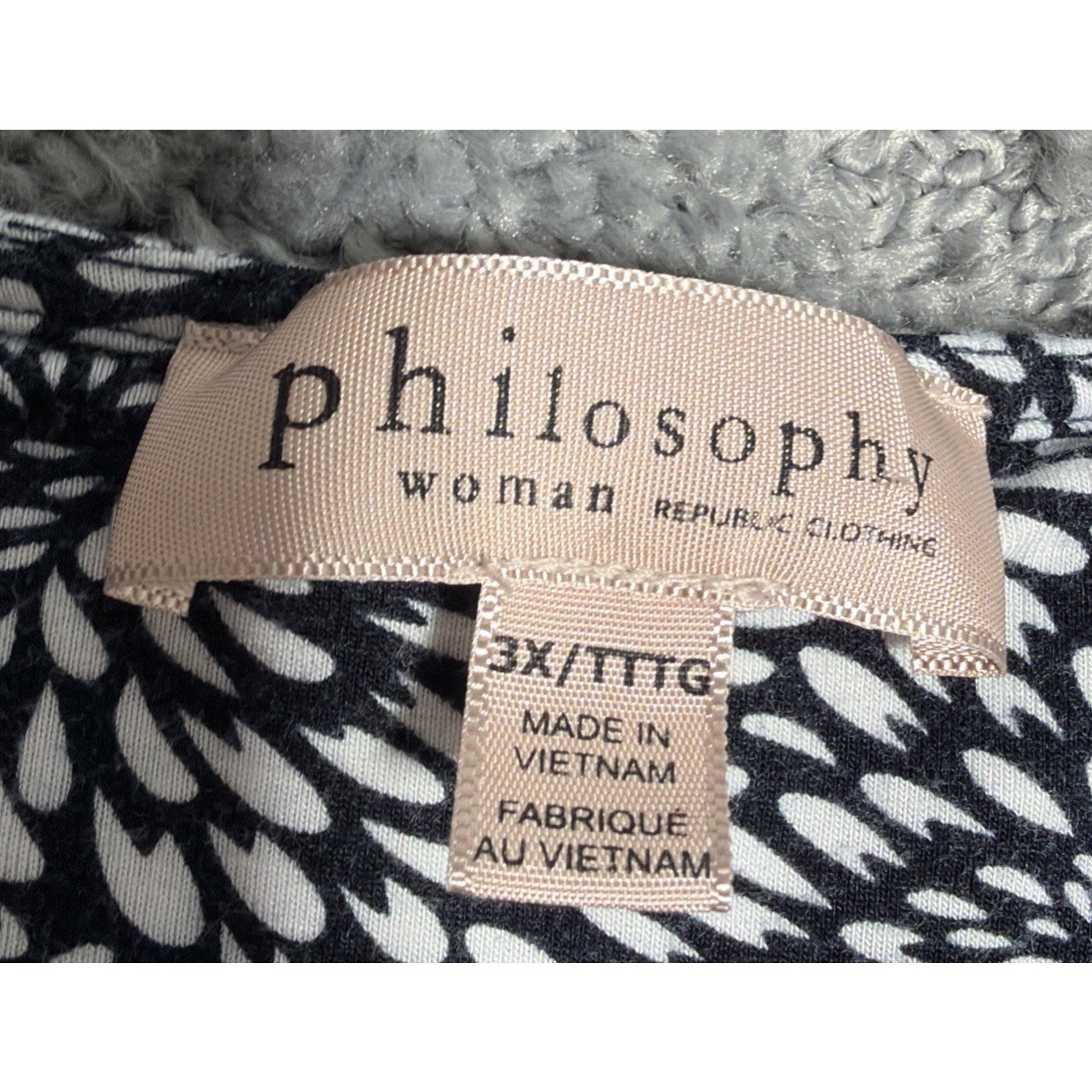 Philosophy Womens Black White Comfort Knit Floral Pullover Tunic Stretch Size 3X