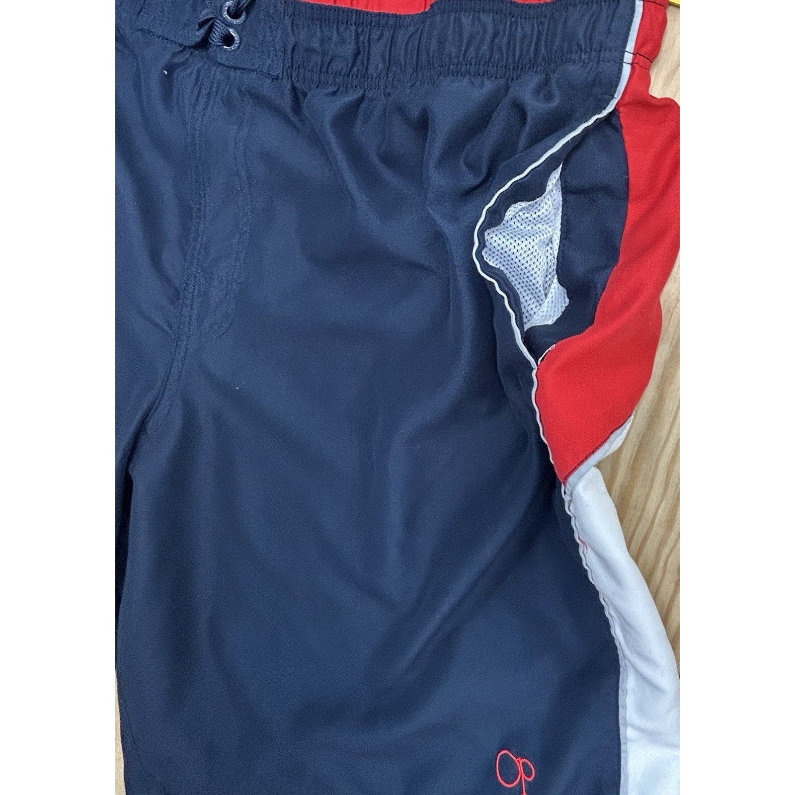 Vintage OP Ocean Pacific swim trunks board shorts size 3XL 48-50Blue Red w/Liner