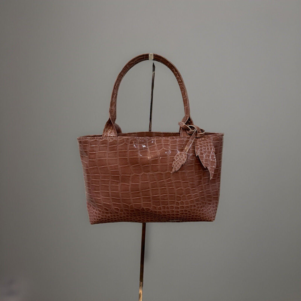 Women’s Peach Shoulder Bag With Leather Leaf Accessory Tag Small Open Purse