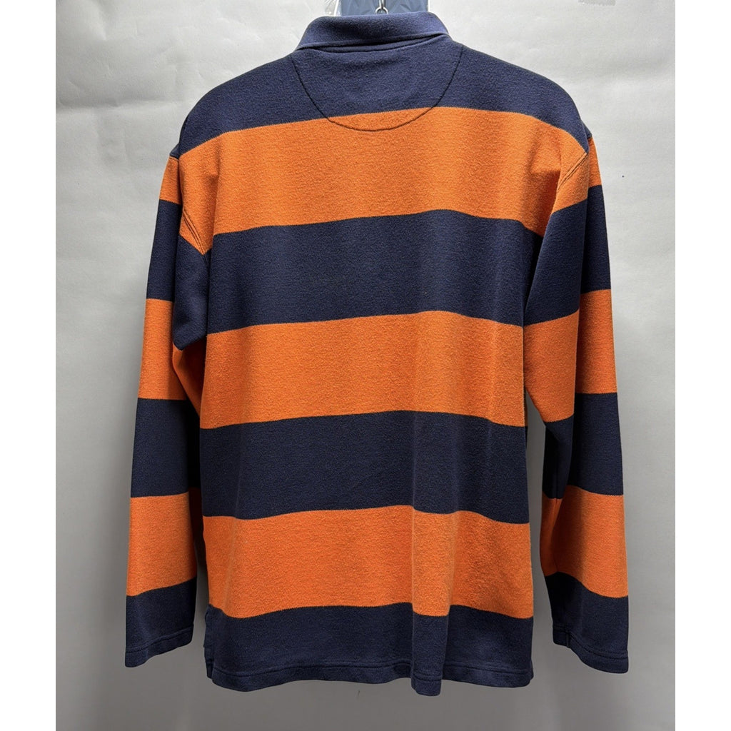Vtg Eddie Bauer Rugby Polo 1/4 Zip Shirt Mens L Orange Stripe Preppy Sports