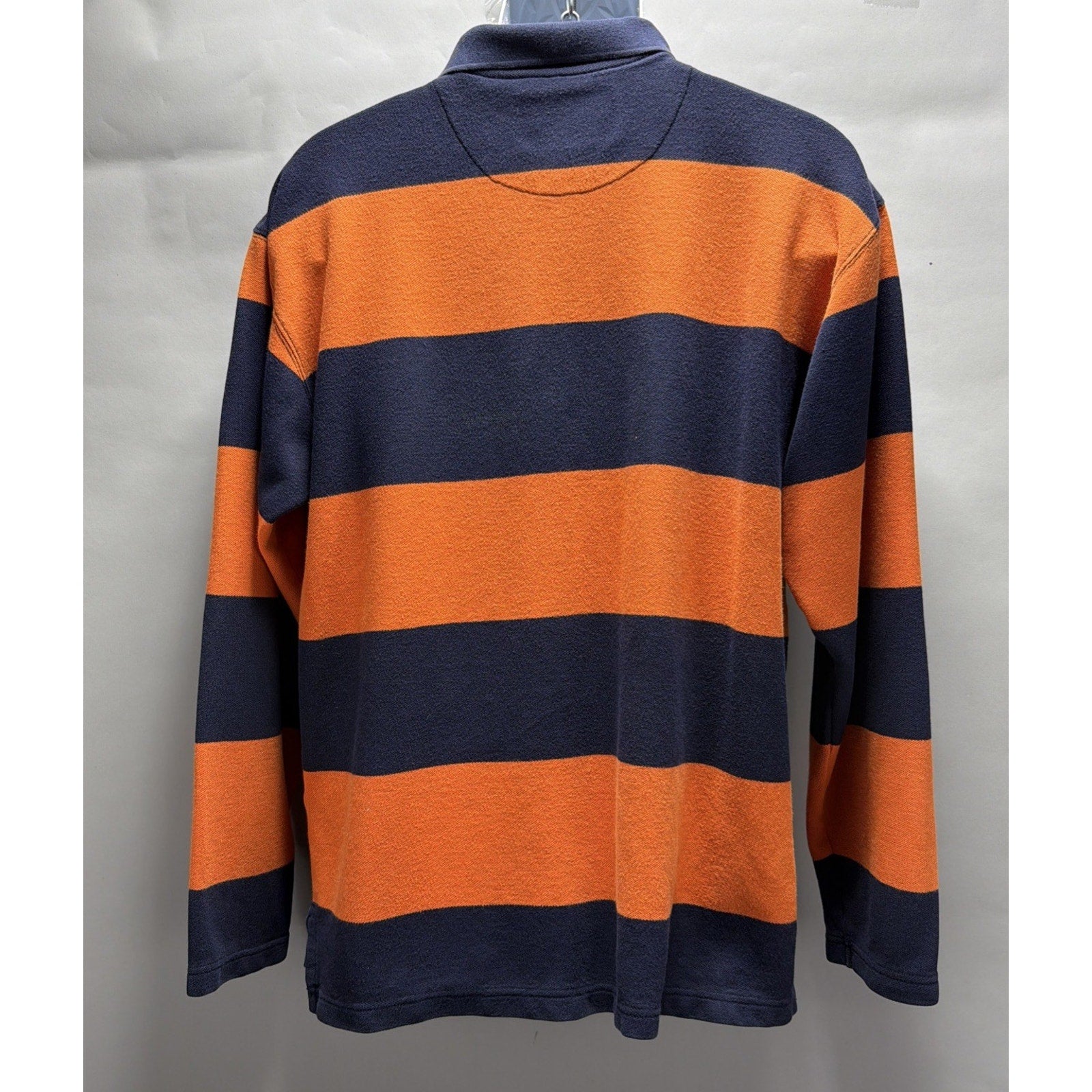 Vtg Eddie Bauer Rugby Polo 1/4 Zip Shirt Mens L Orange Stripe Preppy Sports