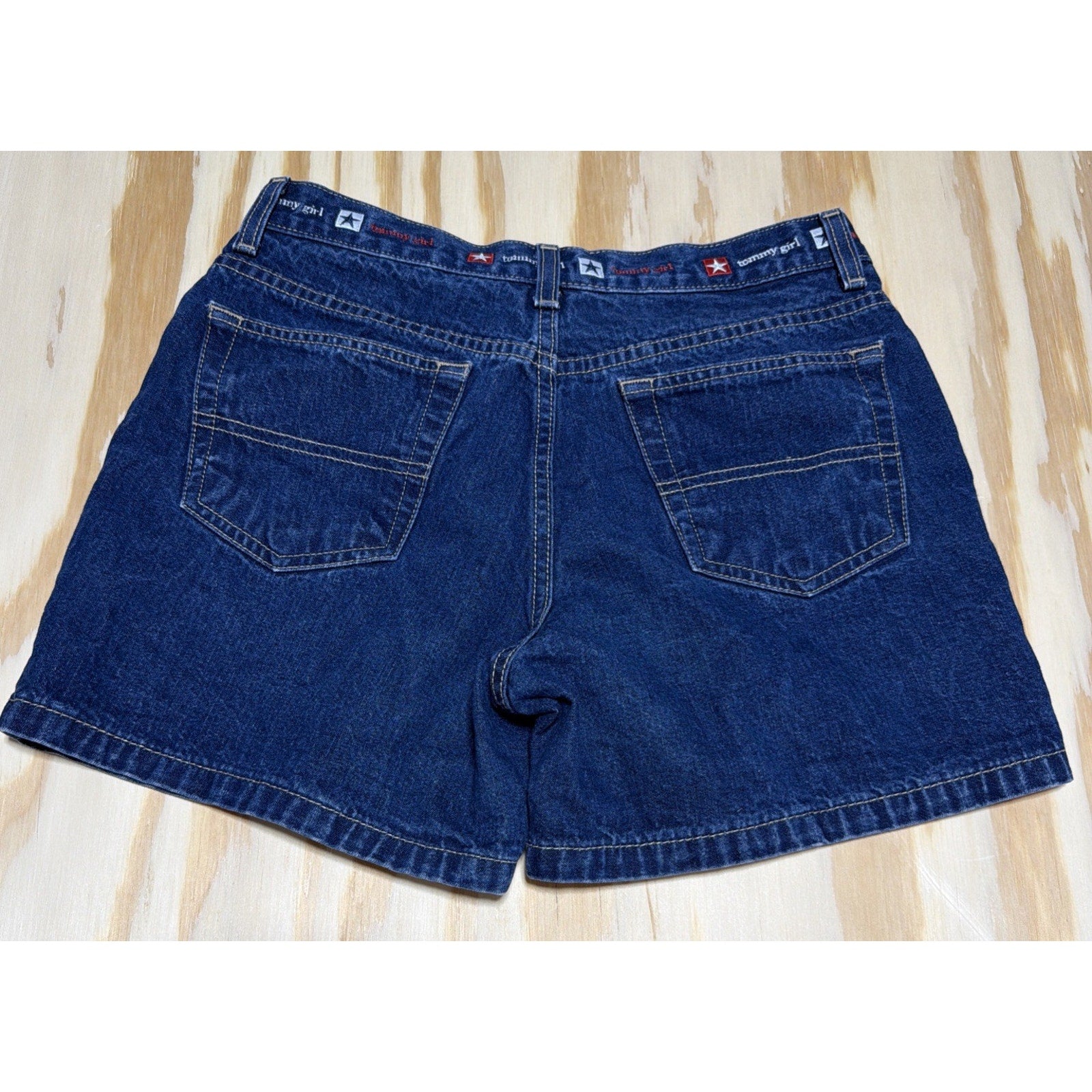 Vintage 2000 Tommy Hilfiger Jean Hipster Shorts SpellOut Flag Y2K Grunge Size 7
