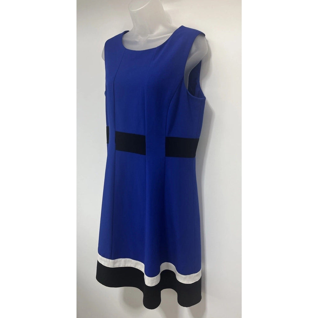 Calvin Klein Blue,White,Black Colorblock Fit & Flared Lined Dress Sz 12