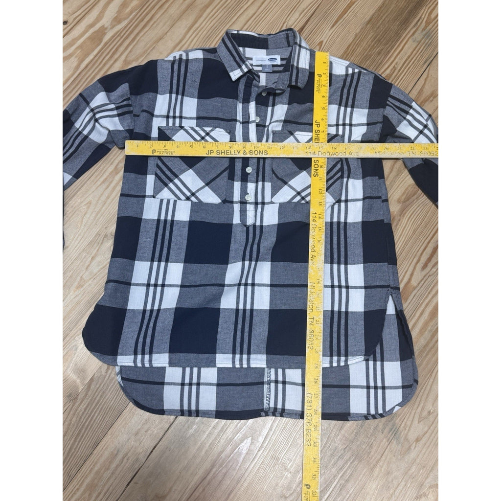 Old Navy Boyfriend Popover Shirt Black White Plaid Flannel Long Sleeve Women’s S