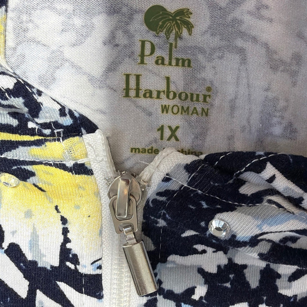 Palm Harbour Plus 1X Hooded Floral Rhinestones Full Zip Long Sleeve Spring