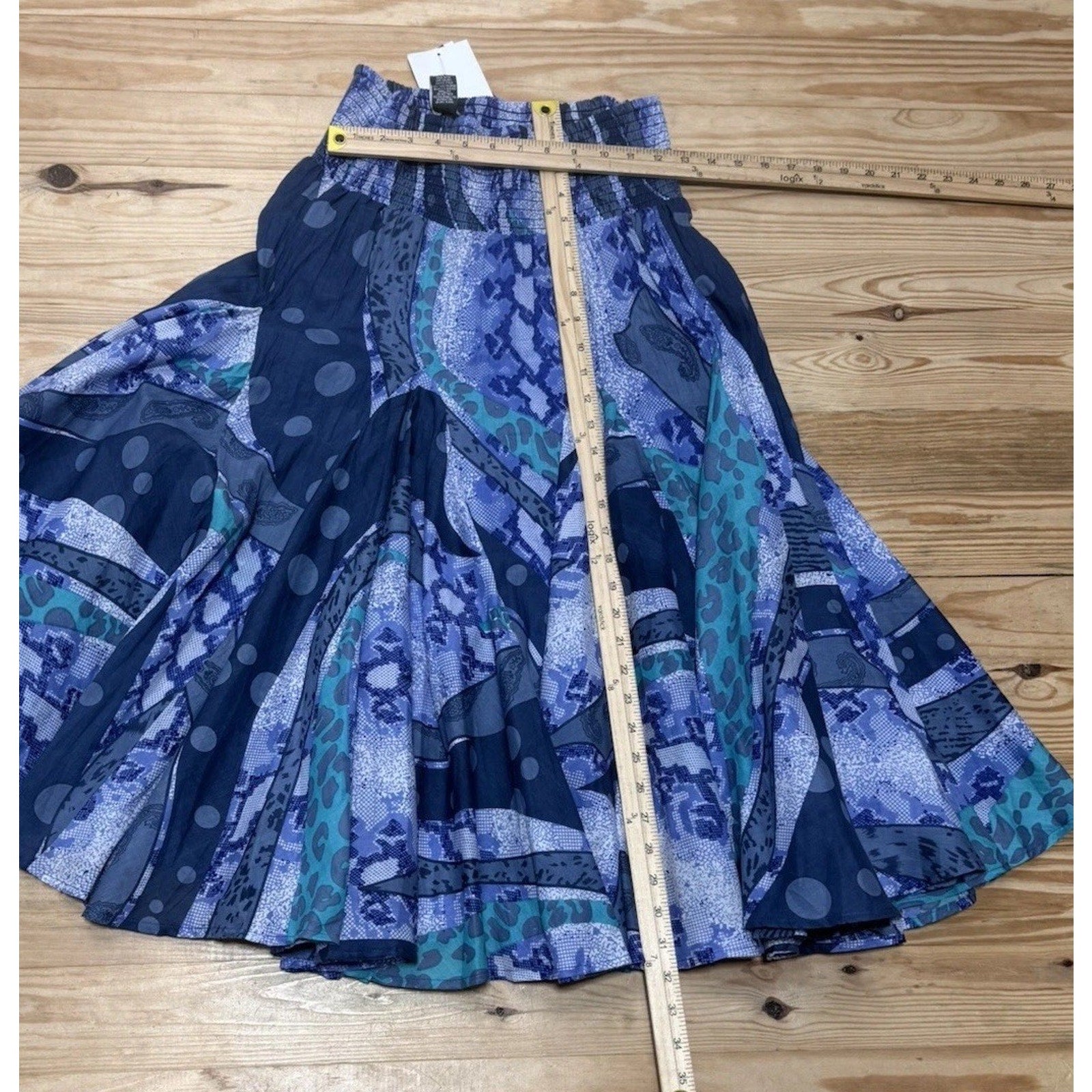 CHELSEA & THEODORE Blue Print Ruffle Tie Tiered Mini Dress Women’s Small NWT