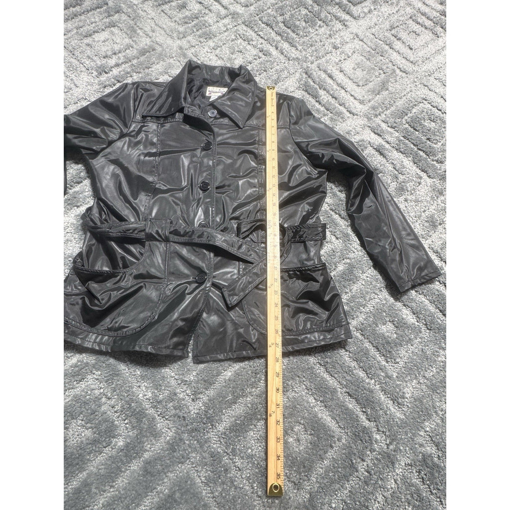 Highway Womens Trench Coat Faux Leather Full Zip Lined Black Size 1X