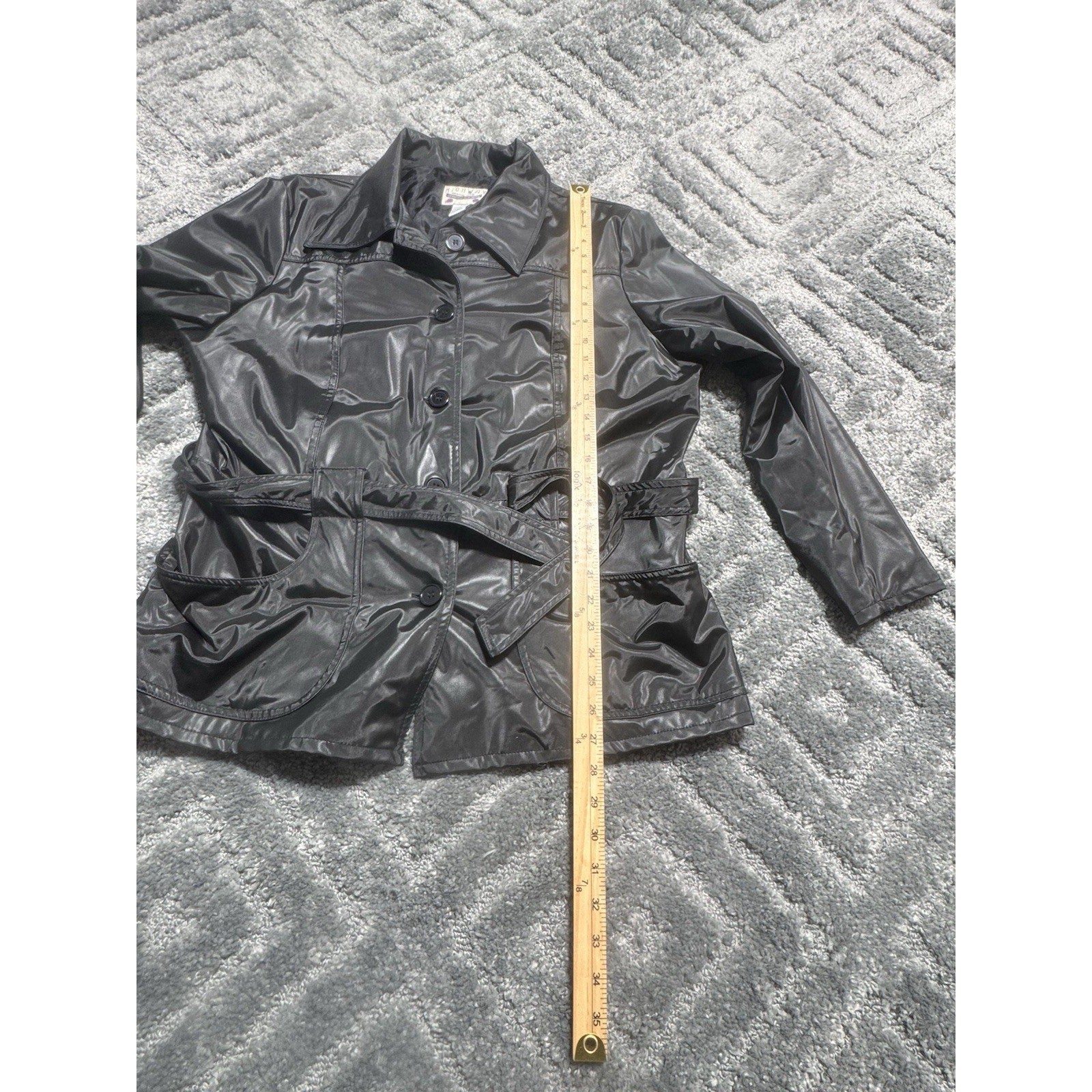 Highway Womens Trench Coat Faux Leather Full Zip Lined Black Size 1X