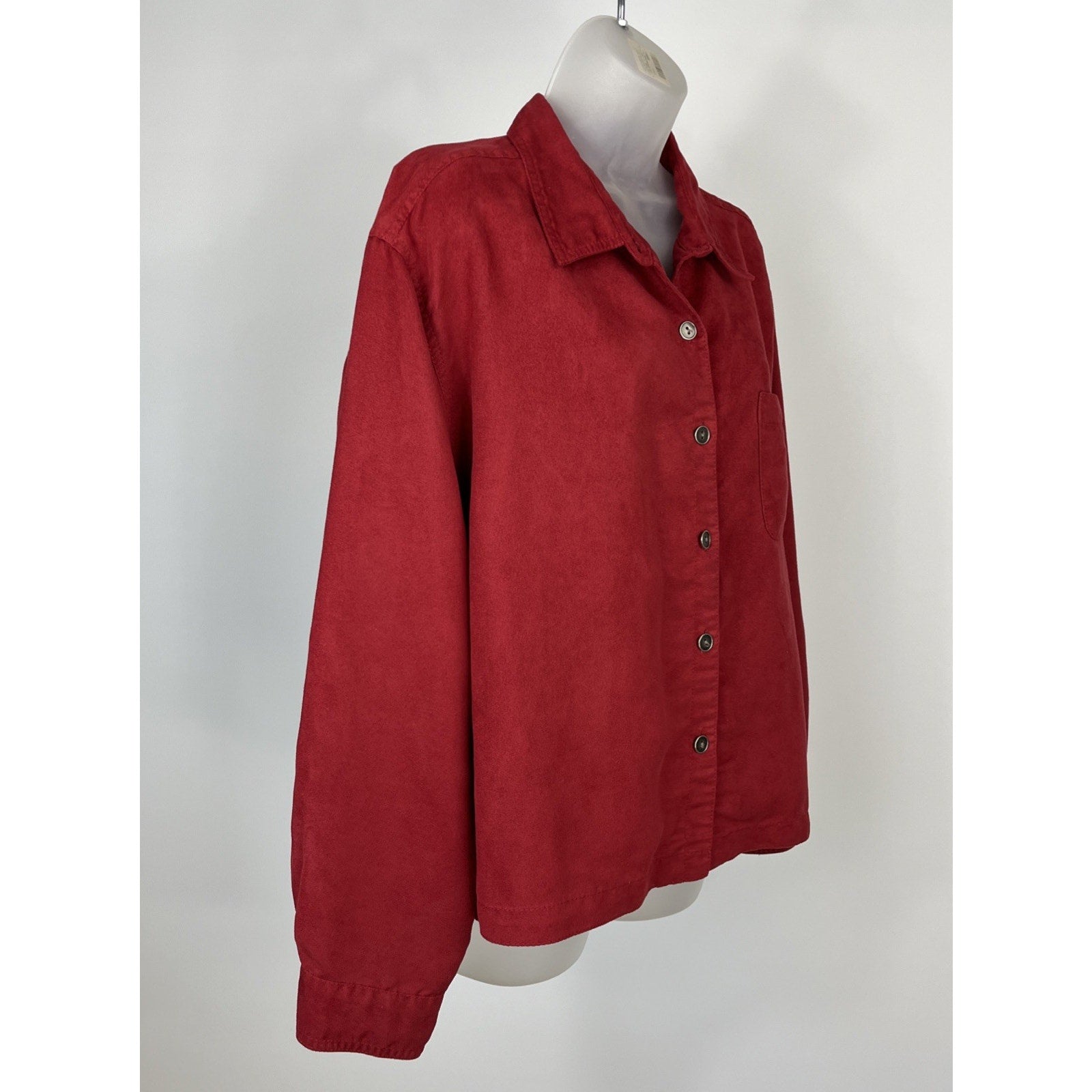 CHICO'S Shacket Women 3 Red Button Up L/S Sueded Boxy Side & Back Slits Top