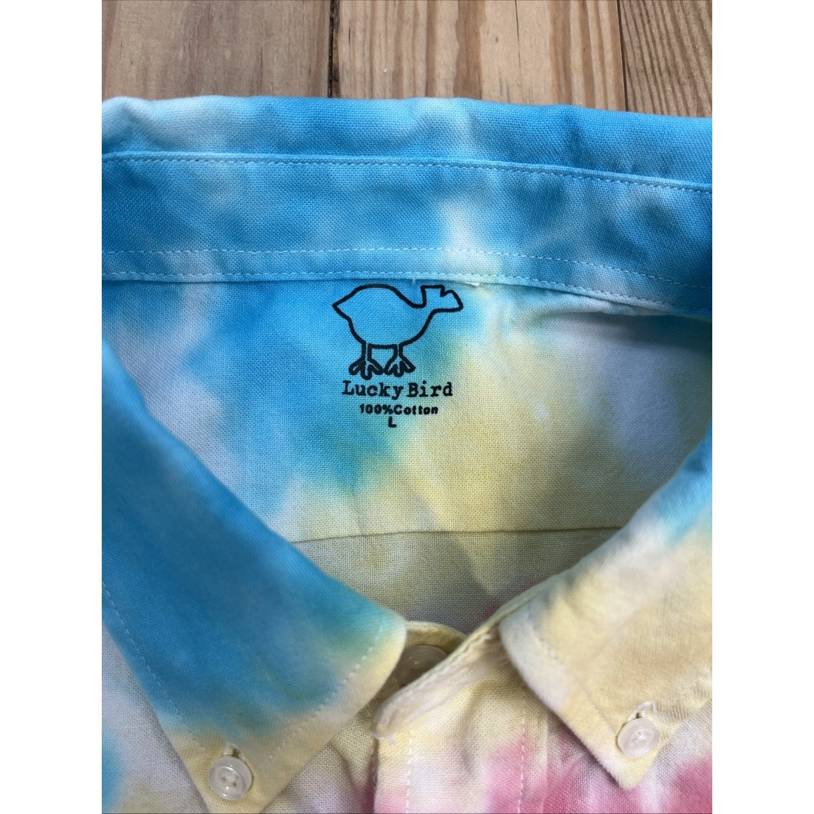 Lucky Bird, Cut Off Sleeve, button-down collar, Tie-dye Button-up Shirt size L