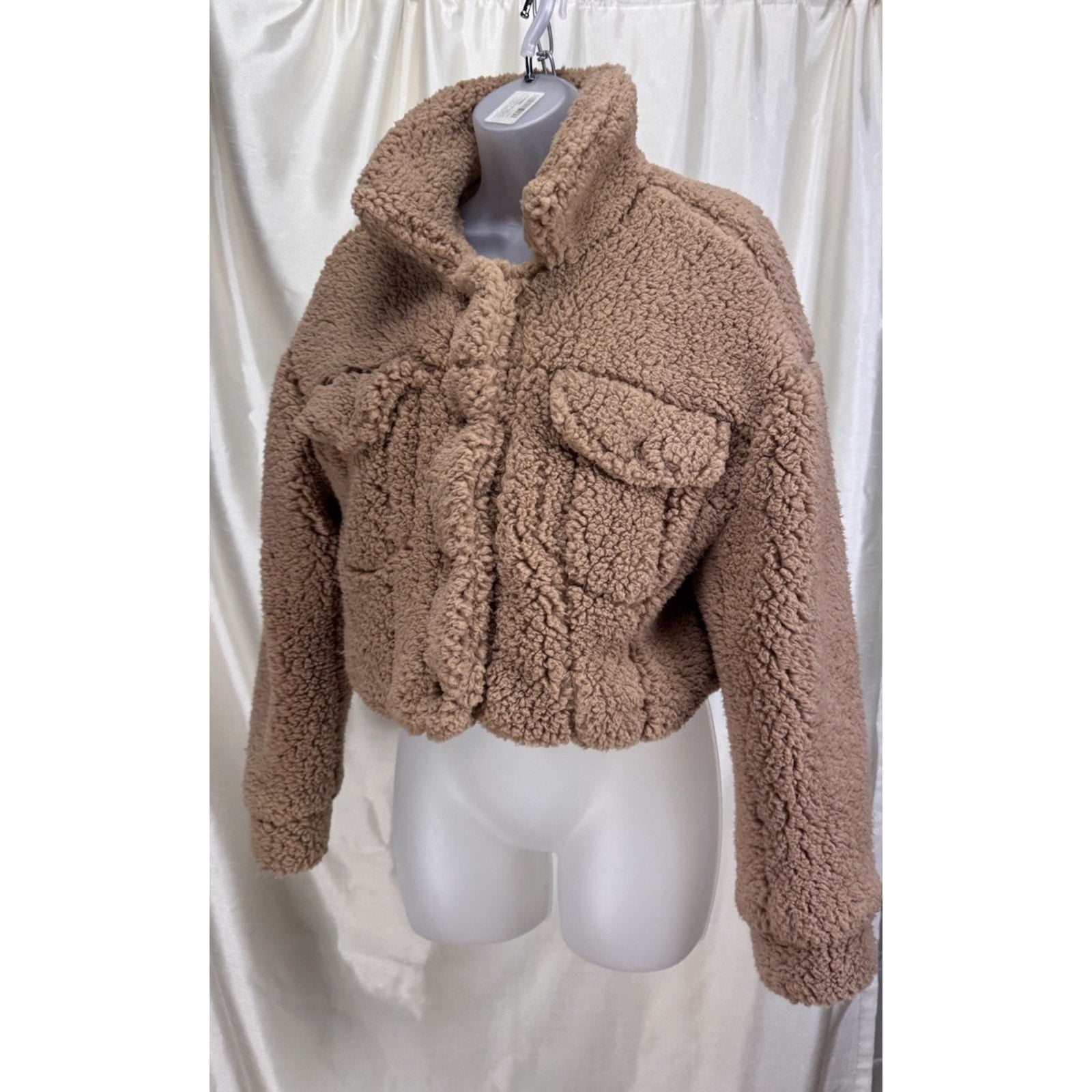 Anna Cai Sherpa Brown Cropped Teddy Bear Jacket Size Medium NWT