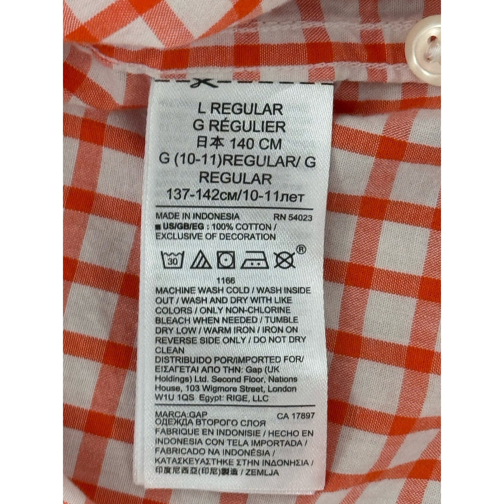 Gap Kids Orange Checkered Button Down Girls Size Large 10 Regular Cotton