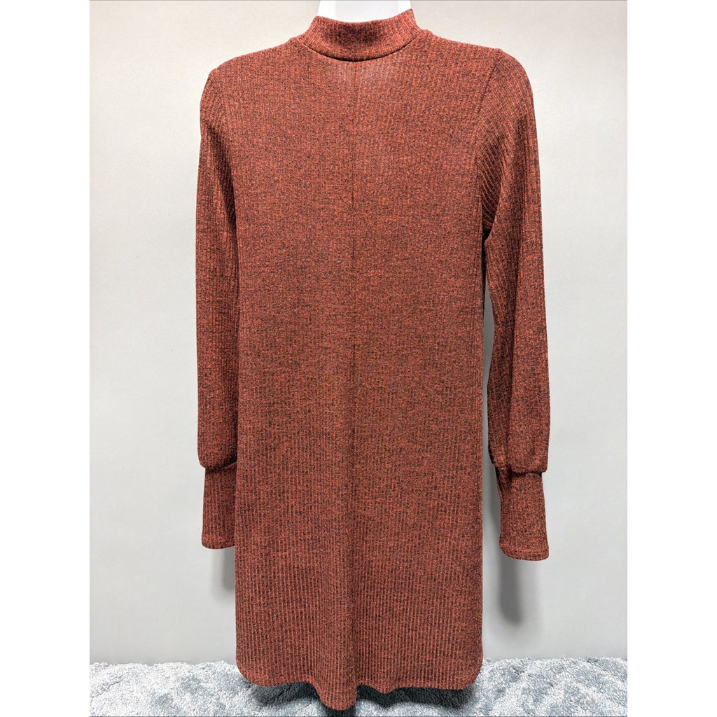 Jodifl Women’s Burnt Orange Ribbed Long Sleeve Tunic Sweater Dress Size Small