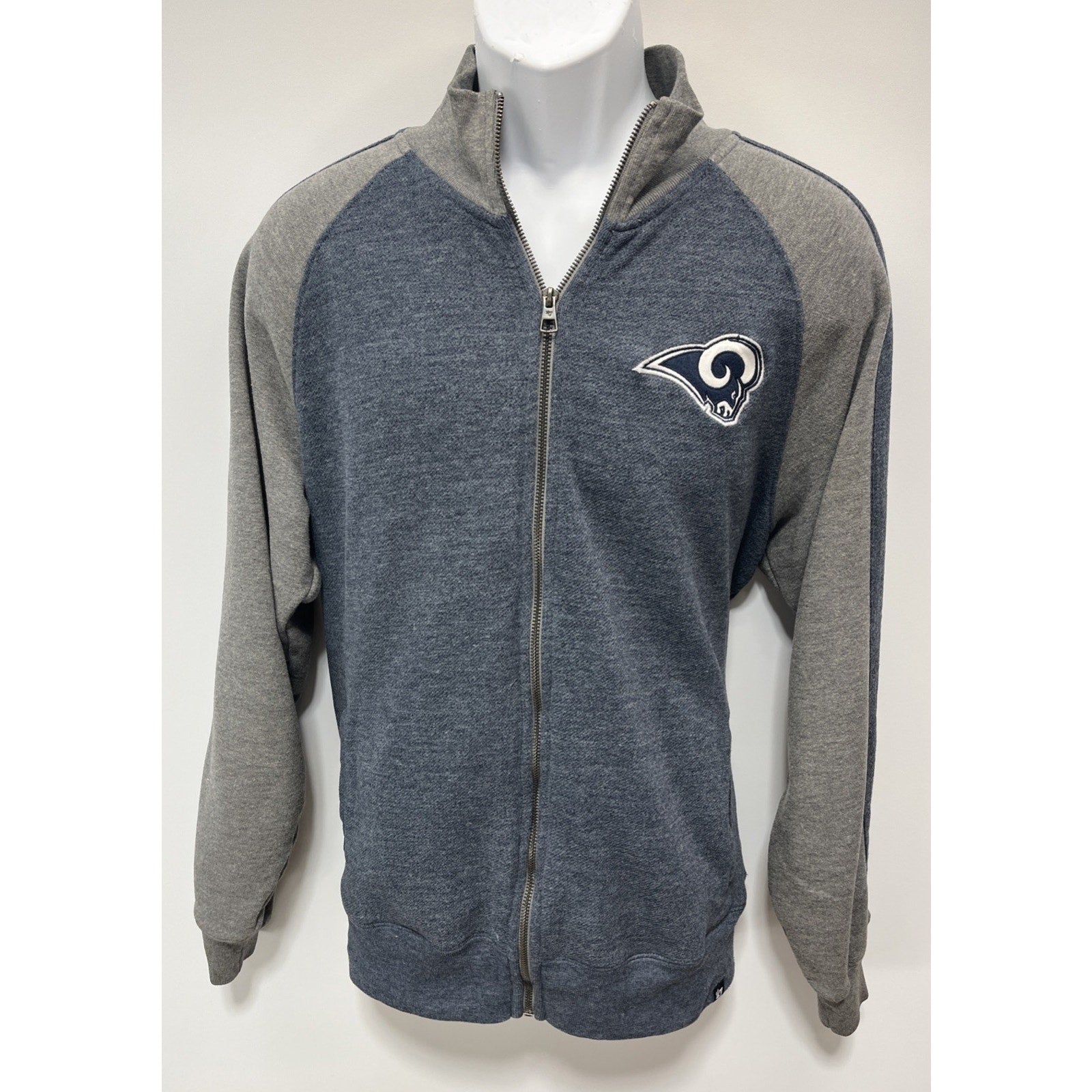 47 Brand Los Angeles Rams Jacket Mens M Blue Gray Colorblock Full Zip NFL