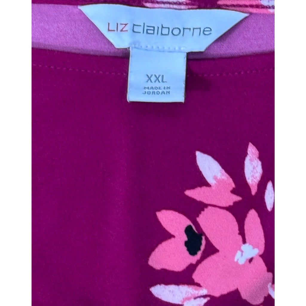 Liz Claiborne Women's Floral Top XXL Pink Flutter Sleeve Stretch Office Fairy