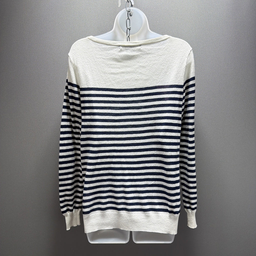 Vtg Ralph Lauren Sport Blue White Linen Cotton Nautical Stripe Women L Sweater