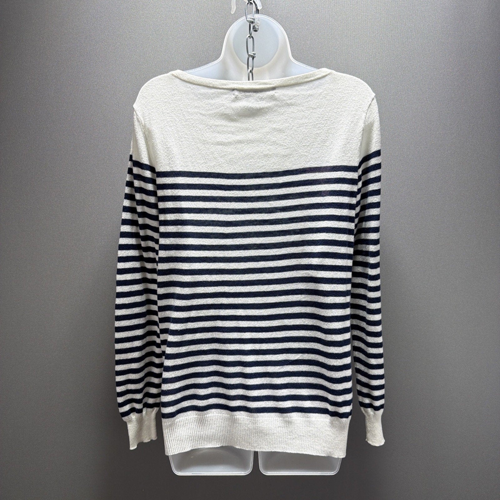 Vtg Ralph Lauren Sport Blue White Linen Cotton Nautical Stripe Women L Sweater