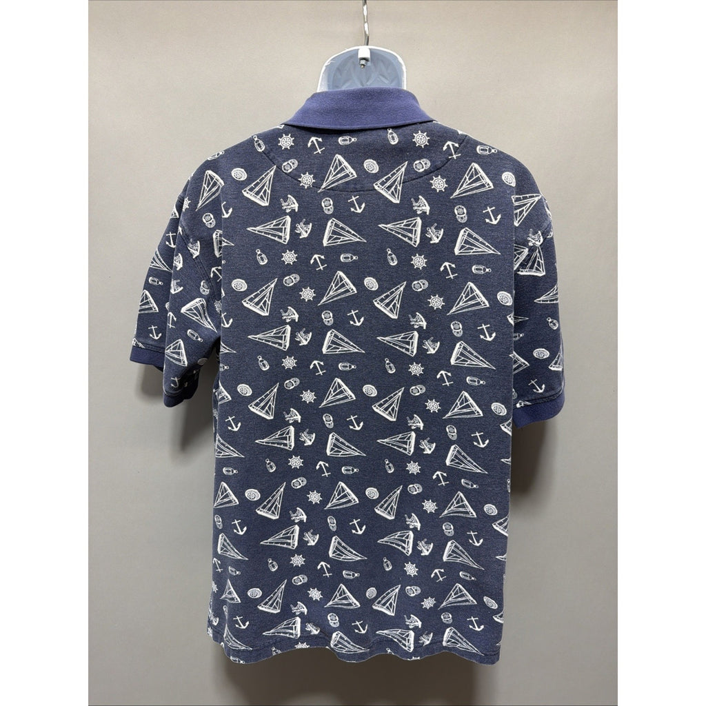 Vintage 90s Sutter & Grant Sailboat Design Mens M Polo Blue Cotton Made In USA