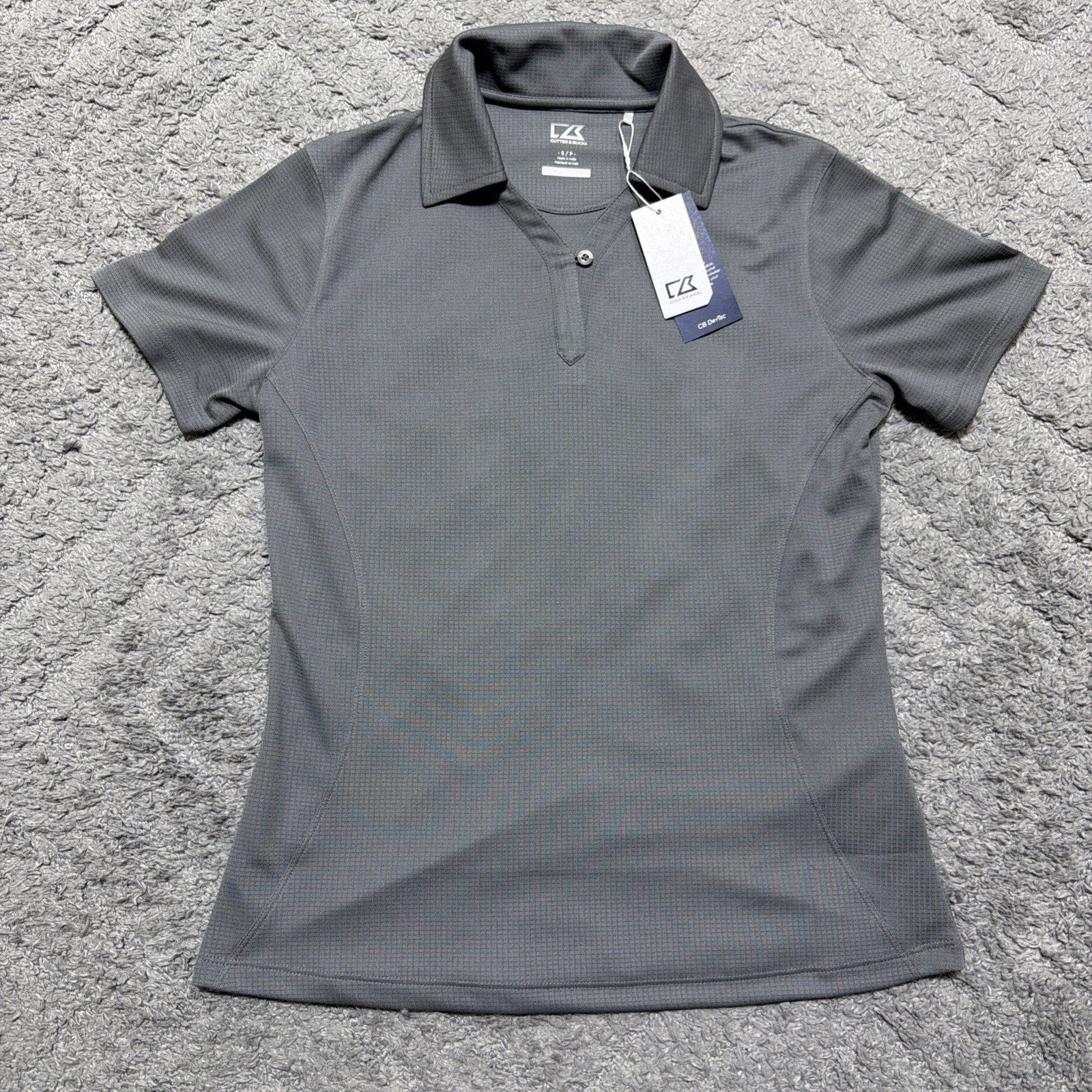 Cutter Buck Drytec Luxe Golf Polo Shirt Womens Gray Short Sleeve NEW