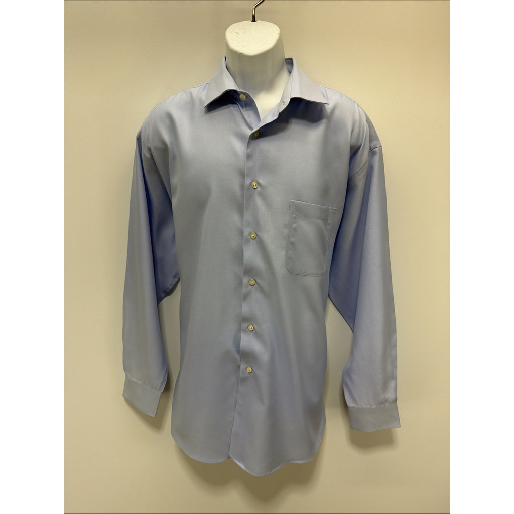 PRONTO UOMO Mens Button Up Non Iron Classic Fit Blue Dress Shirt Size 18.5 34/35