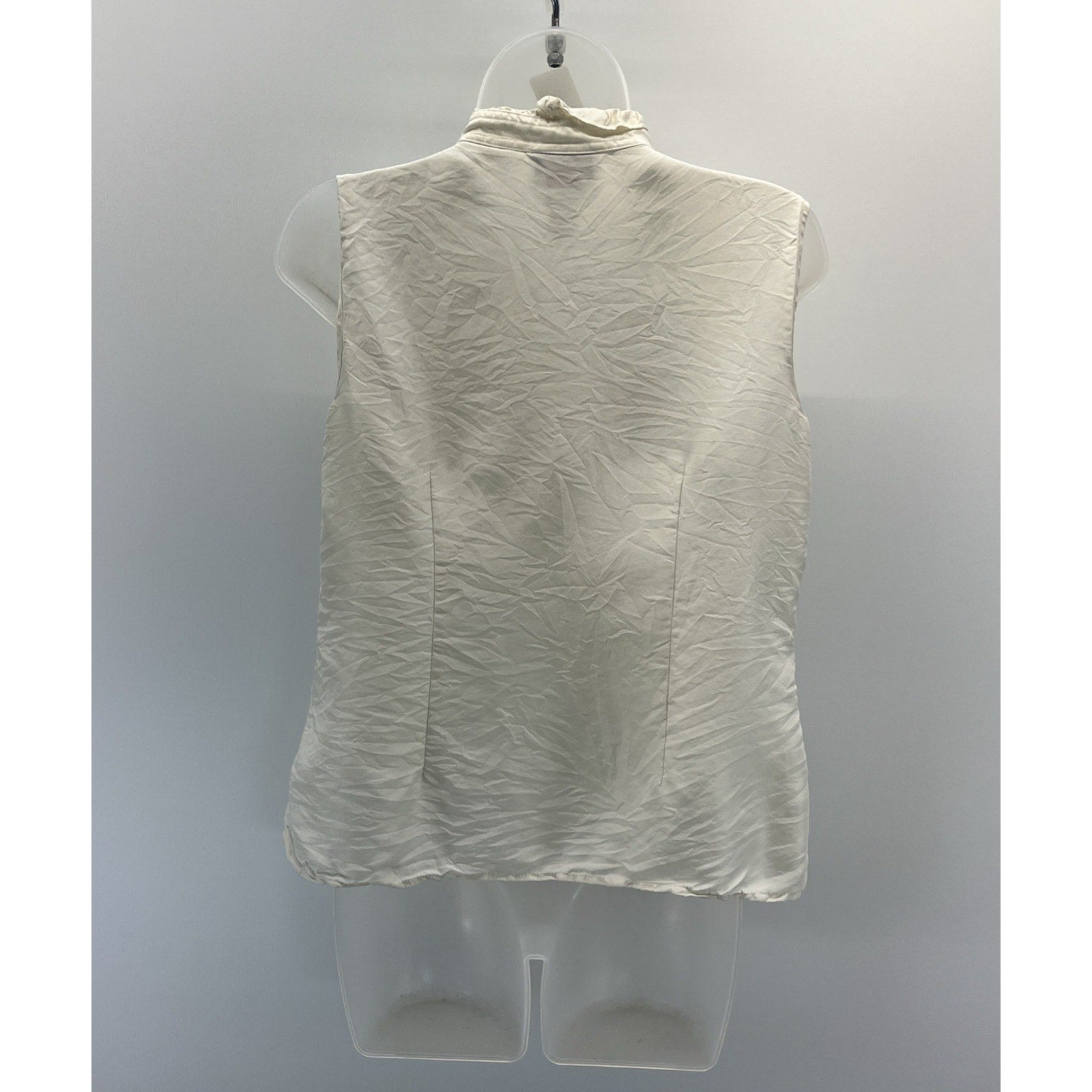 Talbots Cream White Silk Pure Split Neck Sleeveless Ruffle High Neck Med 10 P