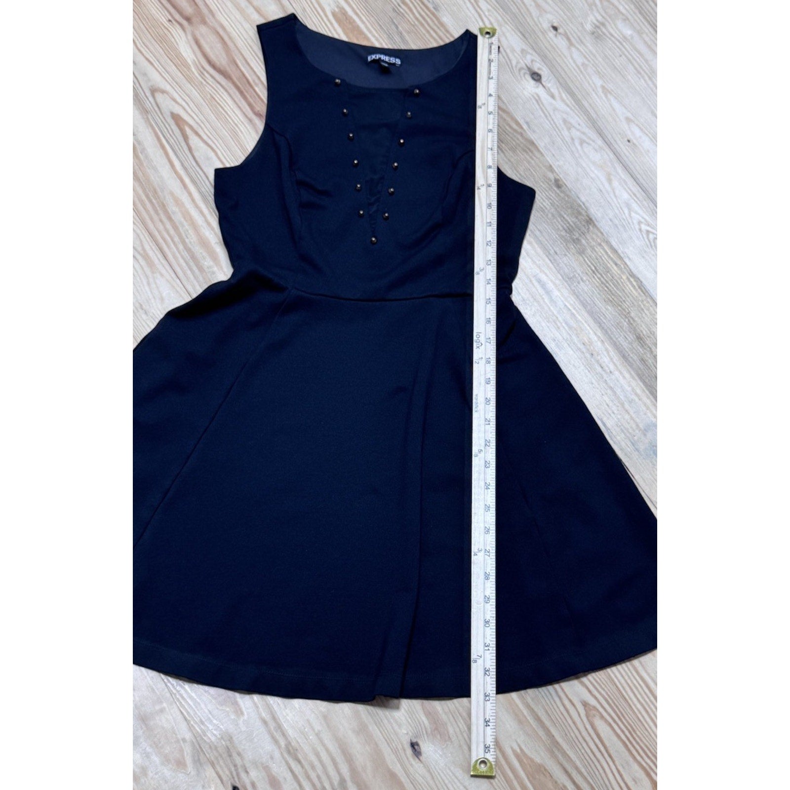 Express Black Mesh Panel Studded Fit & Flare Stretch Mini Dress Women's Black M