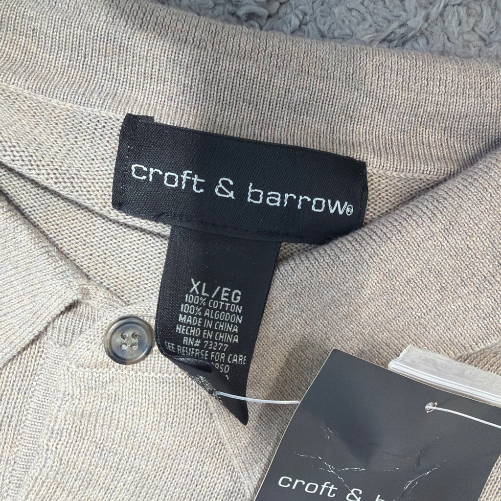 NWT Men's Croft & Barrow Heather Biege Signature Polo Sweater Size XL