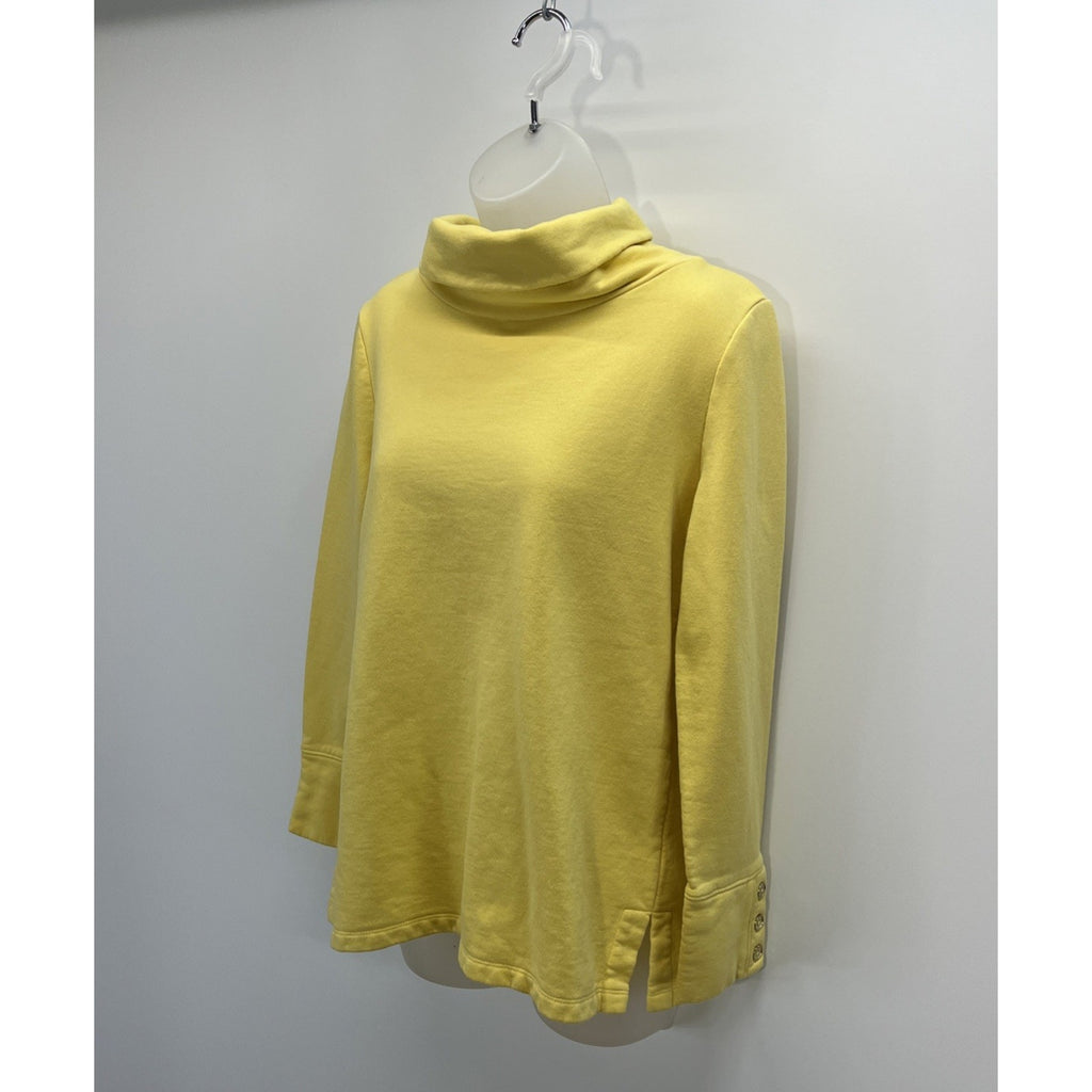 Talbots Pullover Sweatshirt Cowl Neck Yellow Buttons Long Sleeve Size M