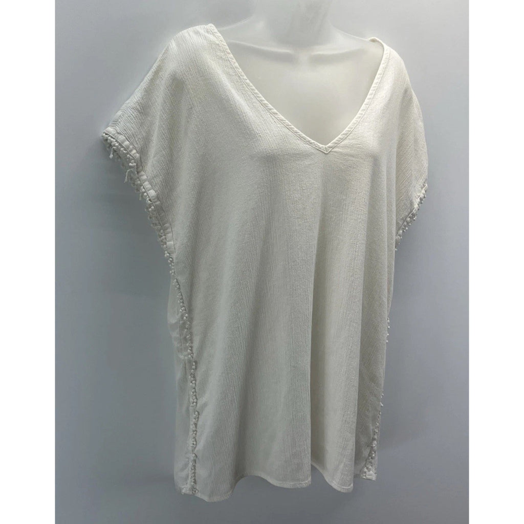 J. CREW White Beaded V-neck Cotton Shirt Blouse Top Style Women Sz S M