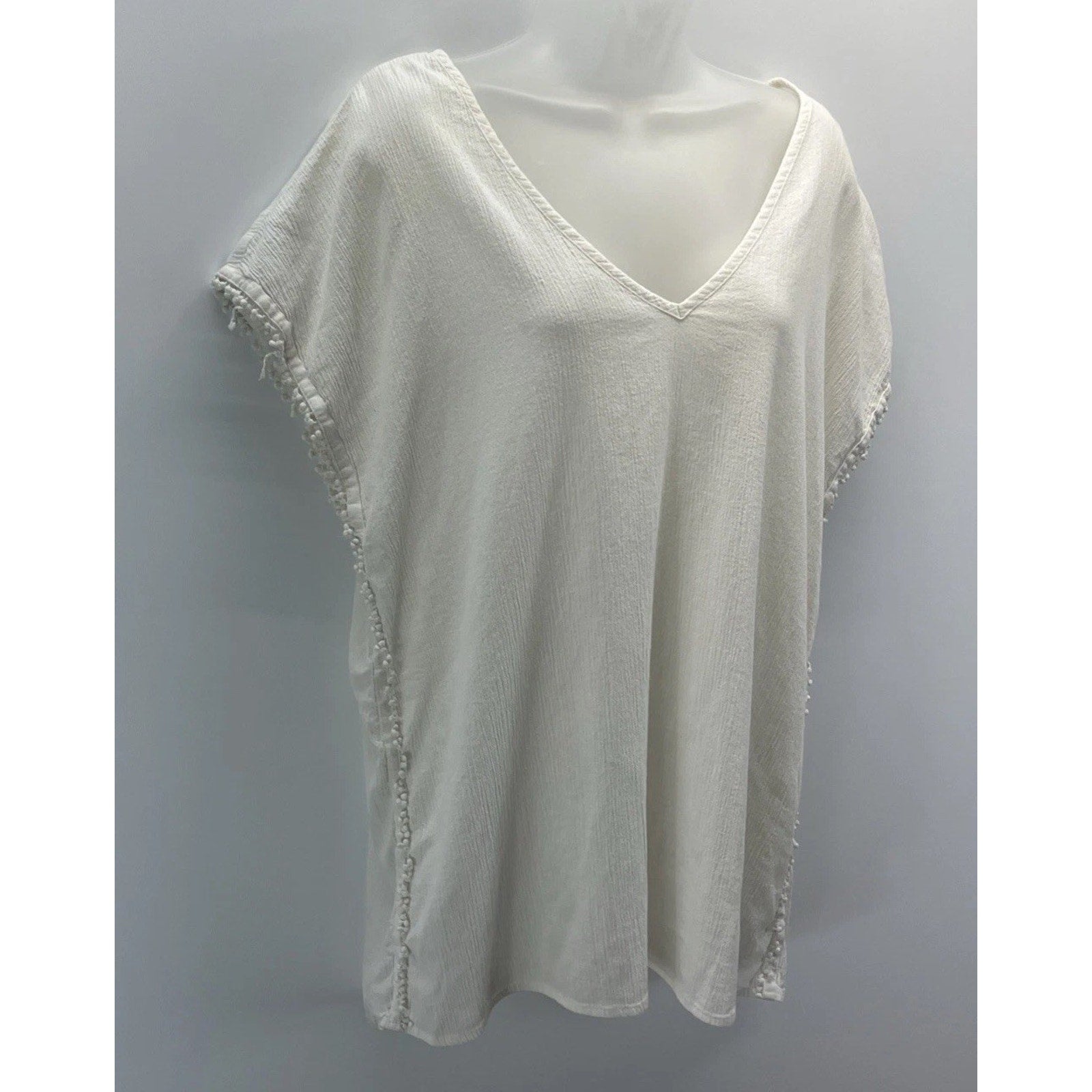 J. CREW White Beaded V-neck Cotton Shirt Blouse Top Style Women Sz S M