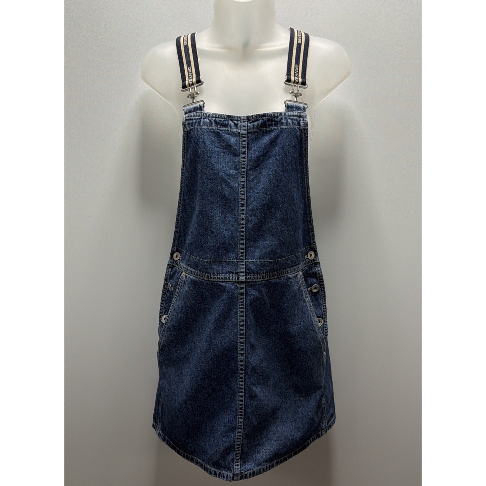 DKNY Jeans Denim Overall Dress Womens Petite Small Blue Bib Pinafore Jumper Y2K