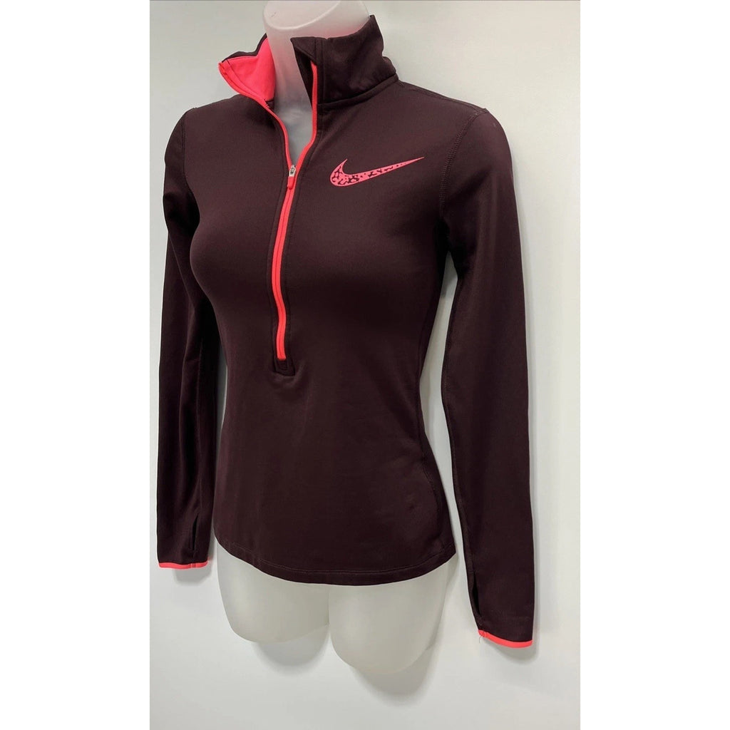 Nike Pro Dri-fit Women's Maroon LS 1/2 Zip Mock Neck Athletic Shirt Size XS