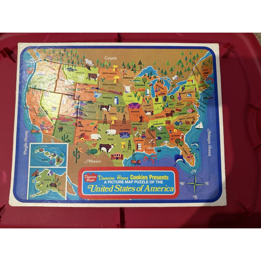 Vintage Sealed DUNCAN HINES COOKIES Picture Map Puzzle UNITED STATES of AMERICA