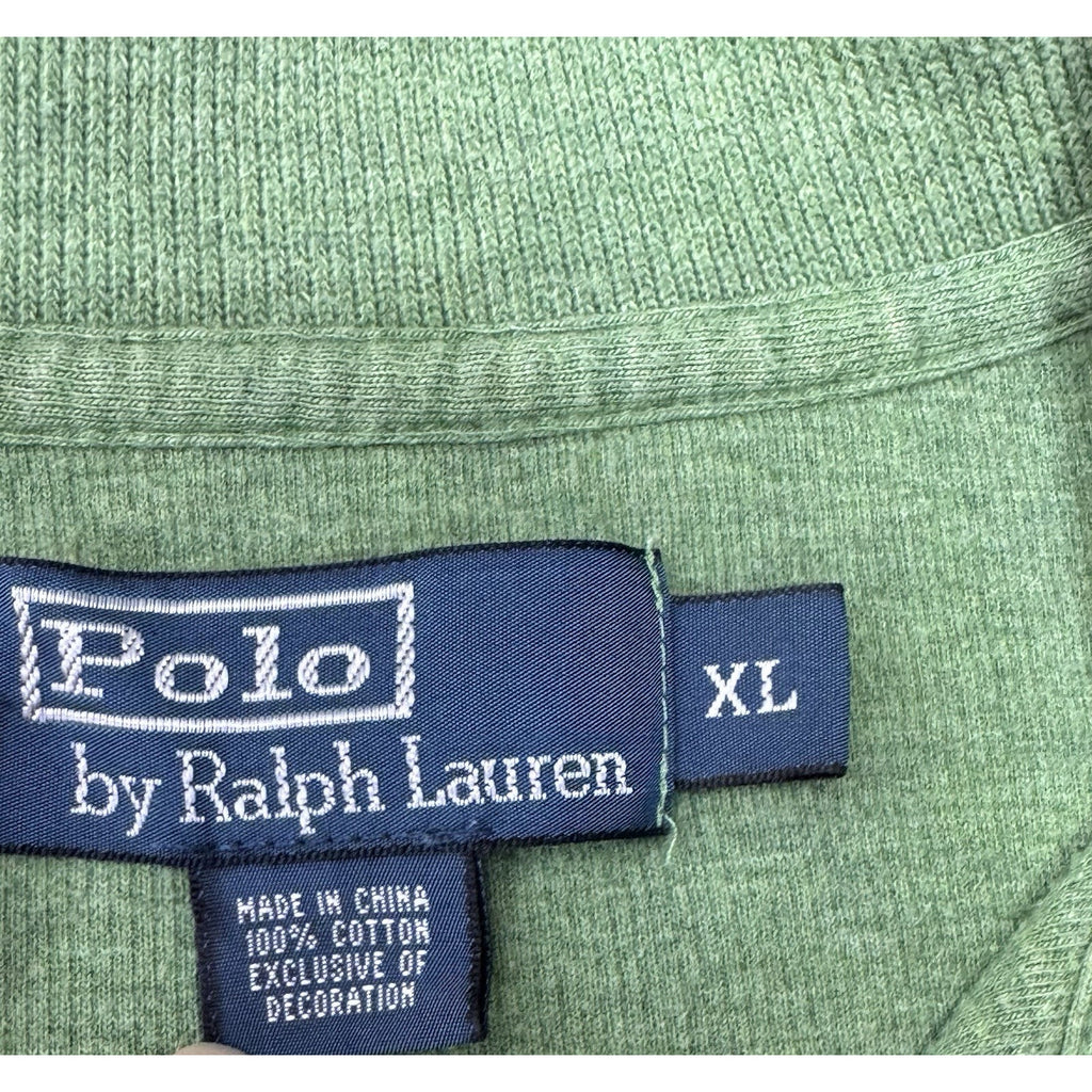 Polo Ralph Lauren Green Quarter Zip Pullover Estate Rib Navy Blue Pony Men’s XL
