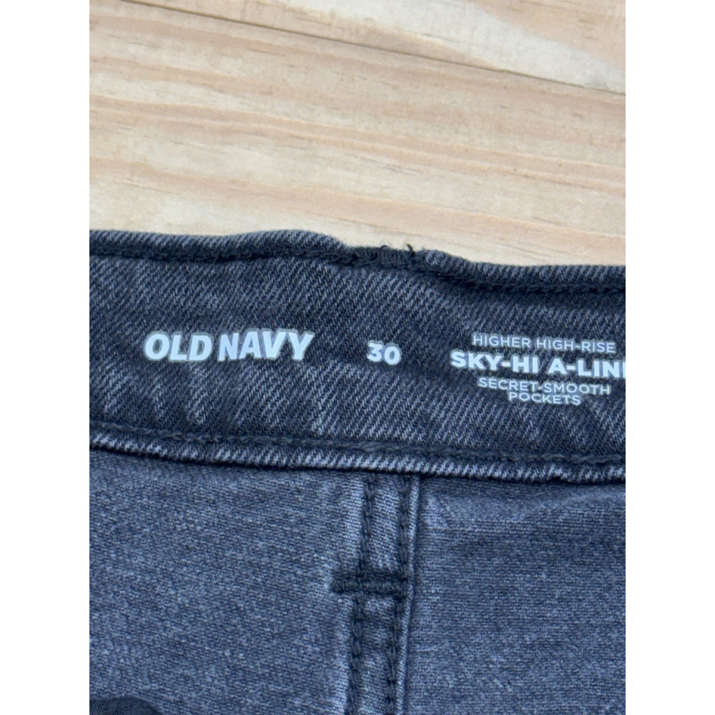 Old Navy Sky Hi A Line High Rise Shorts Womens Size 30 Black Button Fly Denim